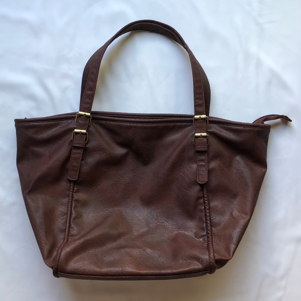 UO Large Brown Faux Leather Tote Bag